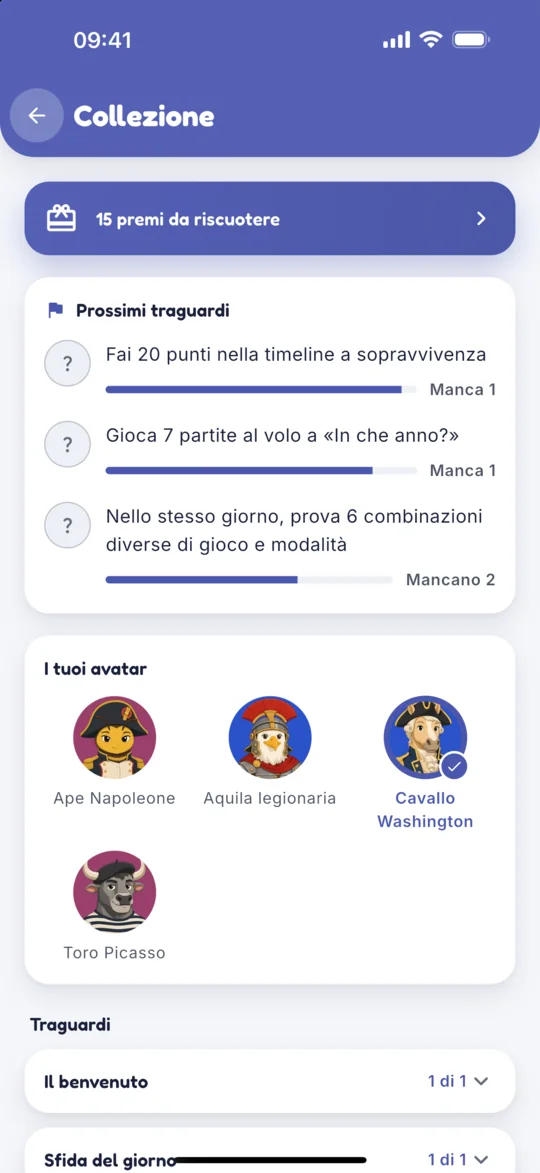La collezione di avatar e i traguardi